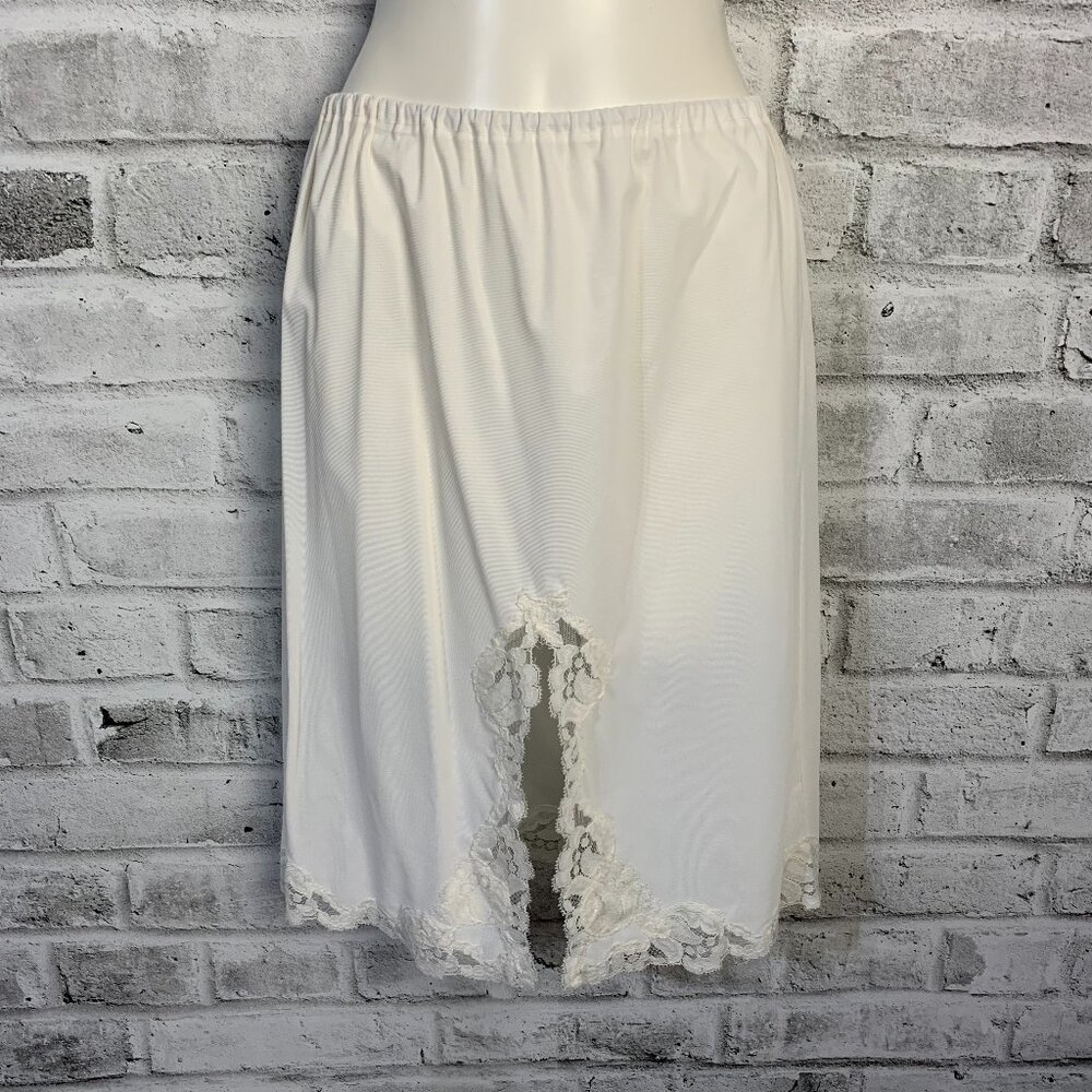 Vintage Handmade Front Embroidered Lace Slit Hem Lingerie Half Slip Skirt